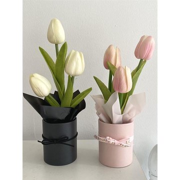 情侶桌面仿真ins伴手禮假花花束生日禮物女生表白一桶郁金香禮盒