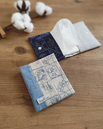 【GTS/隨身衛生紙套】刺繡窗花 日本布 條紋 先染 棉麻