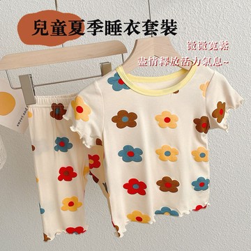 Mimo⭐現貨🌈女童套裝 女寶寶睡衣 短袖短褲 夏季 冰絲 中小童 空調服 睡衣兩件套