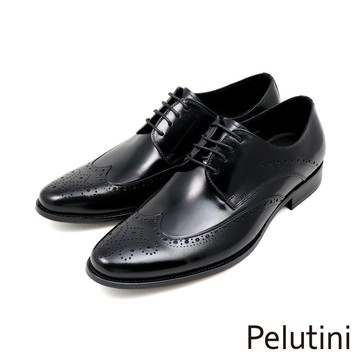 【Pelutini】經典質感翼紋雕花綁帶德比鞋 黑色(311013-BL)