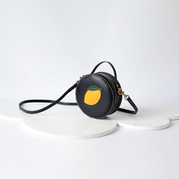 新鲜柠檬 复古小圆包纯手工真皮女挎包 手提包