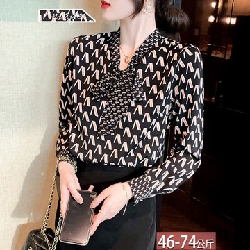 V領蝴蝶繫帶幾何雙色印花上衣 M-2XL【434552X】【現+預】☆流行前線☆