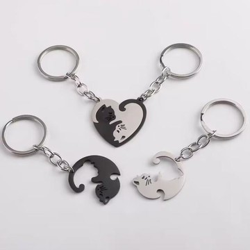 創意戀愛鑰匙扣二人一對拼接不鏽鋼吊墜情侶掛件男女閨蜜掛飾禮物