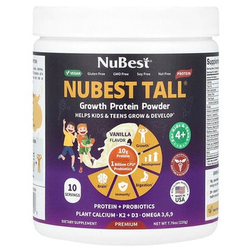 NuBest, NuBest Tall®，成長蛋白質粉，適合 4 歲以上兒童和青少年，香草味，7.76 盎司（220 克）