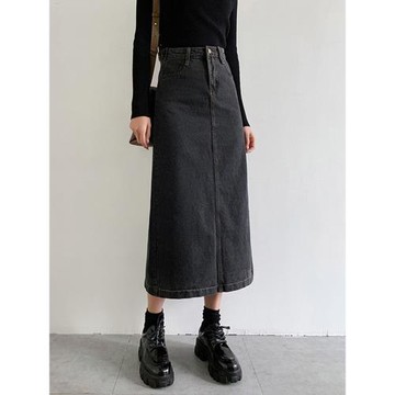 黑色牛仔半身裙女2025春秋新款韓國復古高腰顯瘦a字開叉中長裙子