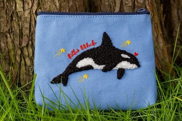 零錢包【虎鯨】海洋系 長毛刺繡 /萬用包 立體刺繡