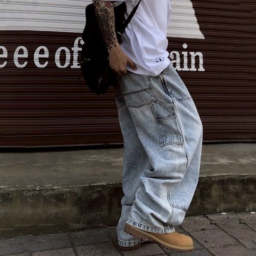 【垂墜感十足】牛仔寬褲 牛仔褲 牛仔長褲 寬褲 落地褲 男生長褲 休閒長褲 復古 水洗【MP95】