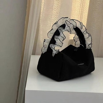 上班通勤包包 盒飯包包 上班手提包 原創小衆設計花邊帆布化妝包收納高級感手拎便攜洗漱包開學飯盒包 上班包包 包包收納