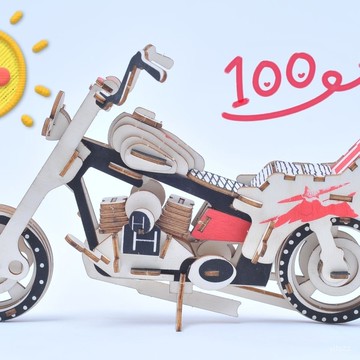 【臺灣有貨】木質拚裝模型 3d立體 手工作品 親子益智 巡航摩託車3d立體拚圖
