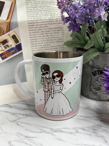 婚紗手繪鋼杯 露營風紀念馬克杯 客製插畫對杯 戶外自然浪漫紀錄