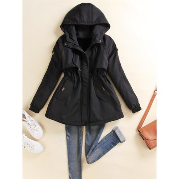 冬季新款加絨加厚外套女連帽中長款收腰小個子棉衣顯瘦派克棉服