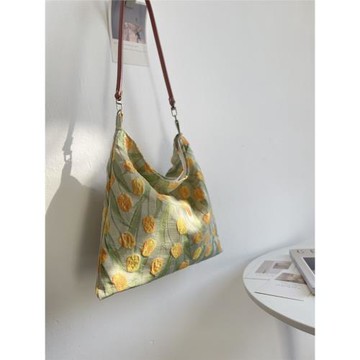 原創小眾設計夏季新款黃色郁金香布包單肩包包女包小清新布袋子花