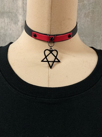 愛心五芒星頸鍊/黑/紅/銀/F尺寸/hellcatpunks/hcp-ac-0282