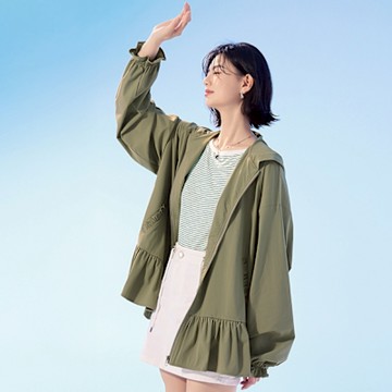 OB嚴選中大尺碼-涼感．抗UV荷葉剪裁冰河系連帽防曬外套《EA3767》