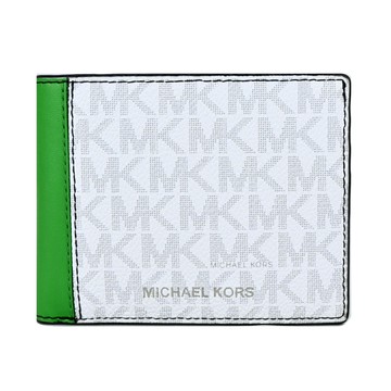 [平輸版] 【MICHAEL KORS】COOPER滿版銀字對開短夾(銀白/綠)真品平輸