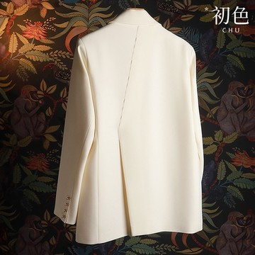 初色  純色休閒百搭開衩翻領單排扣西裝外套-共2色-33231(M-2XL可選)