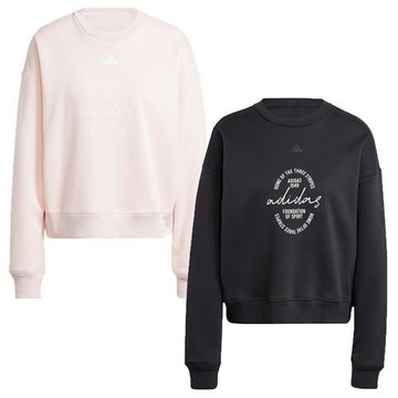 Adidas 長袖上衣 女裝 抓絨 寬鬆 棉質 粉/黑【運動世界】IY1455/IY1458