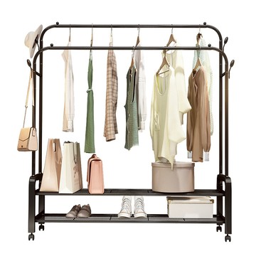 【居家cheaper】加寬150CM大容量雙桿雙層移動式加粗衣架黑色