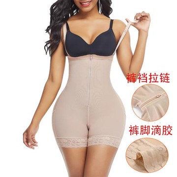 跨境歐美收腹美體連體衣吊帶提臀褲襠部拉鏈大碼收腰褲