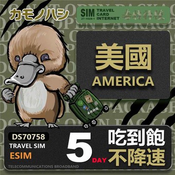 【鴨嘴獸 旅遊網卡】Travel Sim 美國 eSIM  5天 吃到飽不降速 美國上網卡 免換卡 免插卡