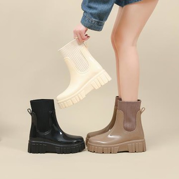 2023新款時尚英倫雨鞋女百搭外穿趕海防滑水鞋厚底耐磨雨靴膠鞋女