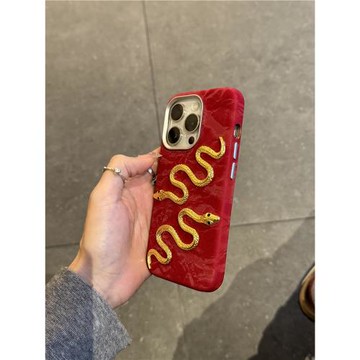 新中式新年立體金蛇適用iPhone16promax蘋果15手機殼13高級感喜慶14Pro綢緞16Pro全包防摔手機保護套創意15PM