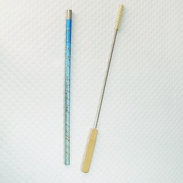 【日本製 Horie 】鈦愛地球-純鈦ECO吸管-深海藍+原木柄吸管刷