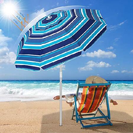 SERWALL 7.5FT Beach Umbrella UV 50  Outdoor Portable Sunshade Umbrella with Sand Anchor, Push Button Tilt and Carry Bag for Patio Outdoor Garden Beach