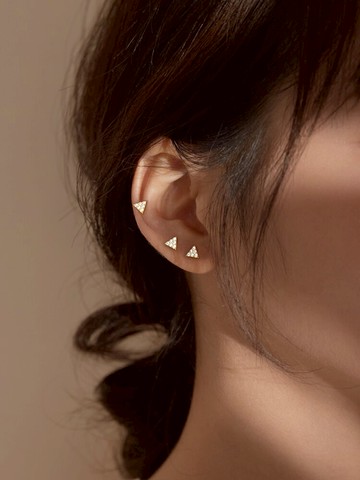 小麋人925睡覺不用摘小巧簡約三角形純銀耳釘耳環新款潮耳飾