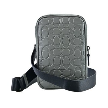 COACH C LOGO浮雕暗灰色素面皮革方型小款斜背男包