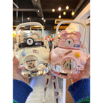 可愛大肚杯女款夏季吸管水杯學生上學專用大容量塑料杯子兒童水壺