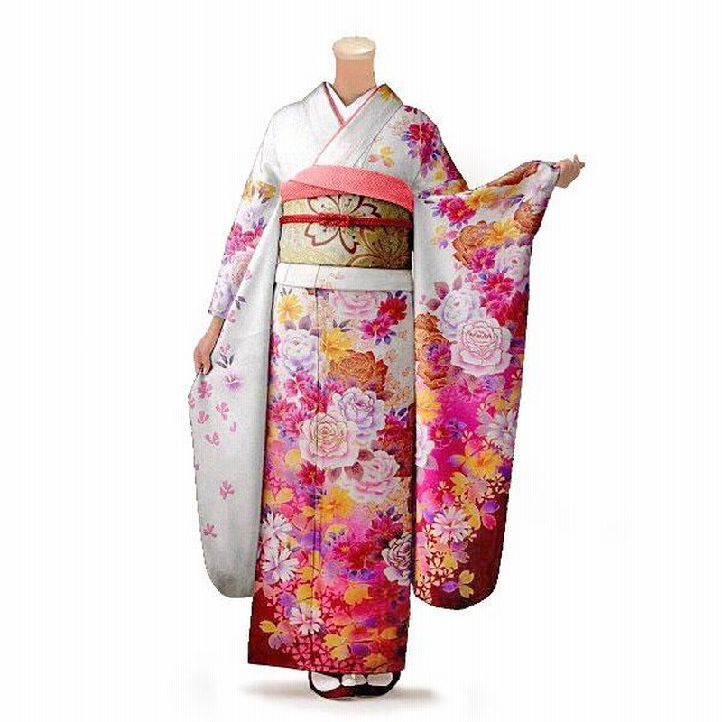 振袖正絹成人式 白 セット一式 オシャレ 可愛い フルセット 古典柄 花柄 桜 soubien_fuset140m-11036