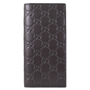 GUCCI 經典GG LOGO壓花皮革對開式多卡長夾(深咖)