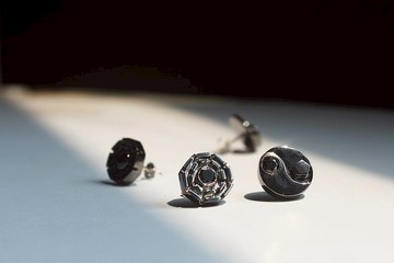 八卦 太極  純銀手工耳環 黑鋯石