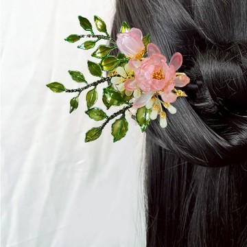 水晶琉璃花葉-髮釵(微瑕出清)