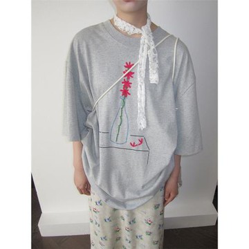 文藝3months手工刺繡花短袖夏裝