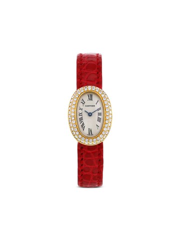 Cartier - 1990 pre-owned Baignoire 18mm - women - Leather/glass/Yellow Gold - One Size - Neutrals