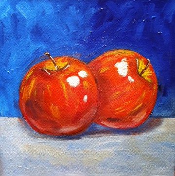 静物鲜红苹果原油画水果画水果艺术