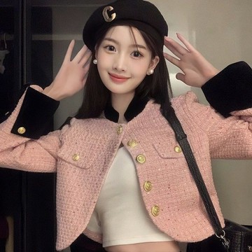 P3-【免費參會】 小香風外套 外套女 秋冬外套 小香風短款撞色拚接毛呢外套秋冬新款設計感洋氣呢子上衣女裝