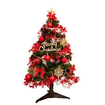 【摩達客】台灣製3尺/3呎(90cm)豪華型裝飾綠色聖誕樹/火焰金白大雪花紅果球系全套飾品組不含燈/本島免運費