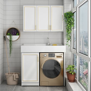 【含稅/免運】 太空鋁陽臺洗衣盆一體柜組合洗衣柜滾筒洗衣機伴侶整體臺盆柜切角