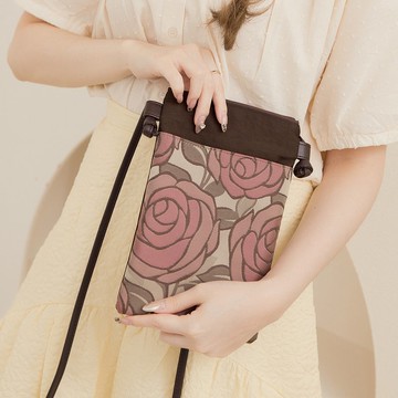 日本製-尾州織 玫瑰手機包側背包-粉玫瑰