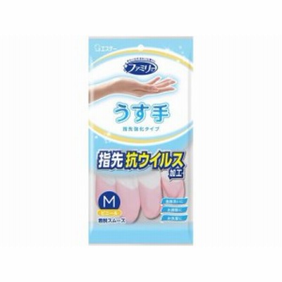 ファミリー ビニールうす手 指先抗ウイルス加工 M ピンク 1双 エステー