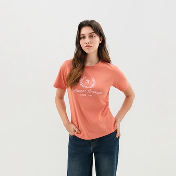 女裝-學院風LOGO印花圓領短袖T-Shirt-鮮橙色