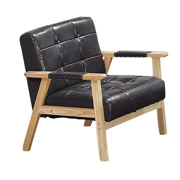 【Hampton 漢汀堡】福特黑色皮面單人沙發