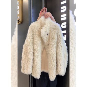 (免運)高端通勤風水貂毛絨大衣2026新款爆款高級感米白色小香風外套女冬