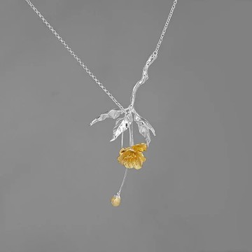 個性設計清新花葉海棠花項鏈鍍S925銀復古中國古詩詞國風國潮女式