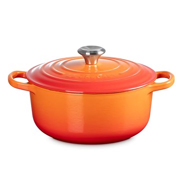 LE CREUSET 琺瑯鑄鐵雙耳圓鍋 22cm 火焰橘 燉鍋 湯鍋  1個