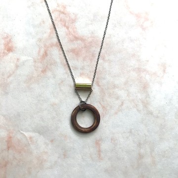 可上可下的三角形/項鍊 不鏽鋼 禮物 黃銅 核心 原木