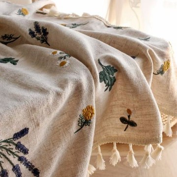 批發刺繡侘寂風餐桌布日式輕奢長方形茶幾布田園亞麻奶油風書桌蓋